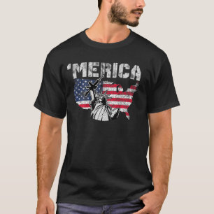 T-shirt Statue De La Liberté Tenant Un Arme - Merica Rouge