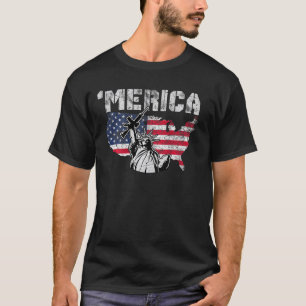 T-shirt Statue De La Liberté Tenant Un Arme - Merica Rouge