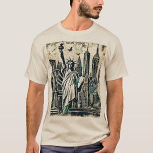 T-shirt Statue de New York de Liberty Grunge en détresse