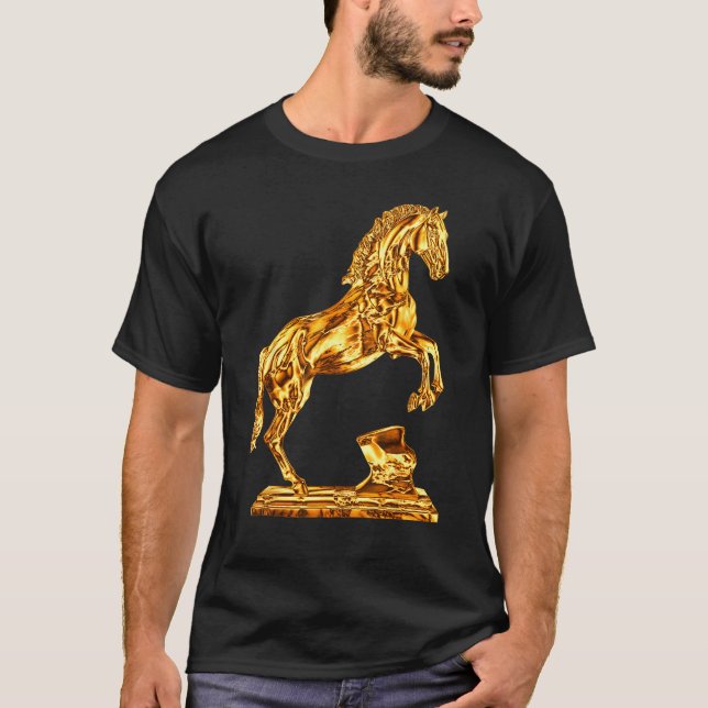 T-shirt Statue dorée de sculpture de cheval (Devant)