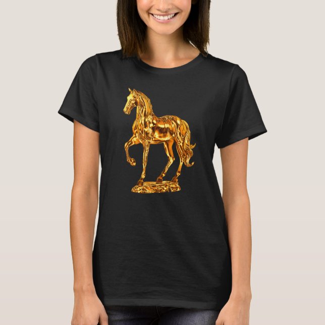 T-shirt Statue dorée de sculpture de cheval 1 (Devant)