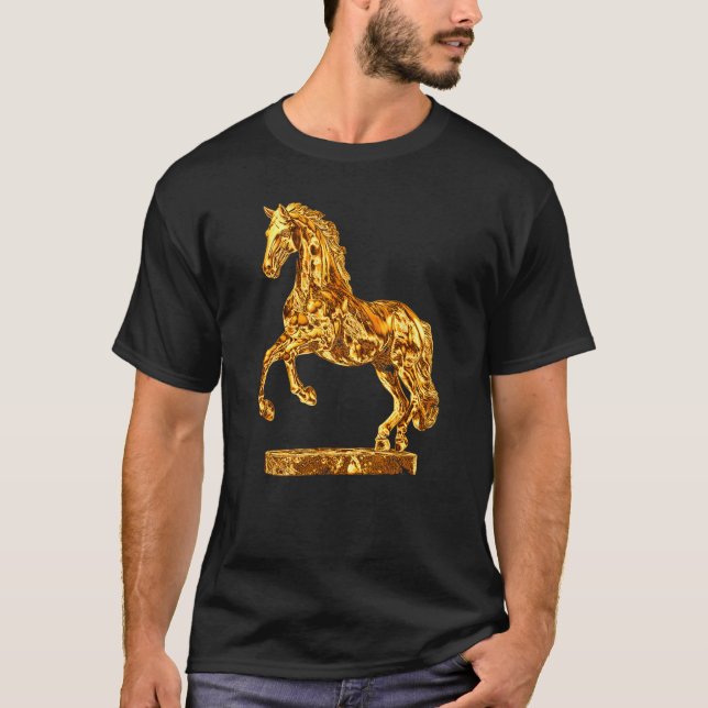T-shirt Statue dorée de sculpture de cheval 2 (Devant)