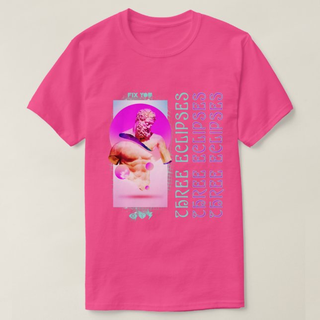 T-shirt Statue grecque d'Outrun esthétique Trois Éclipses  (Design devant)