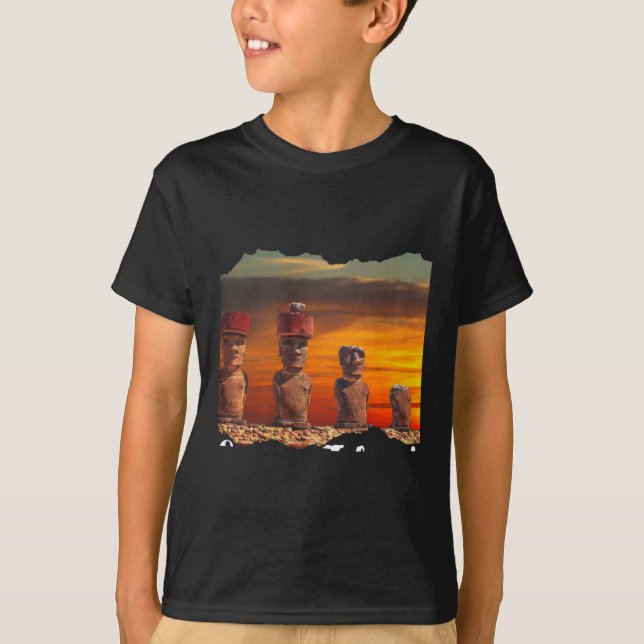 T-shirt Statue Moai Île de Pâques Manches Longues  (Devant)