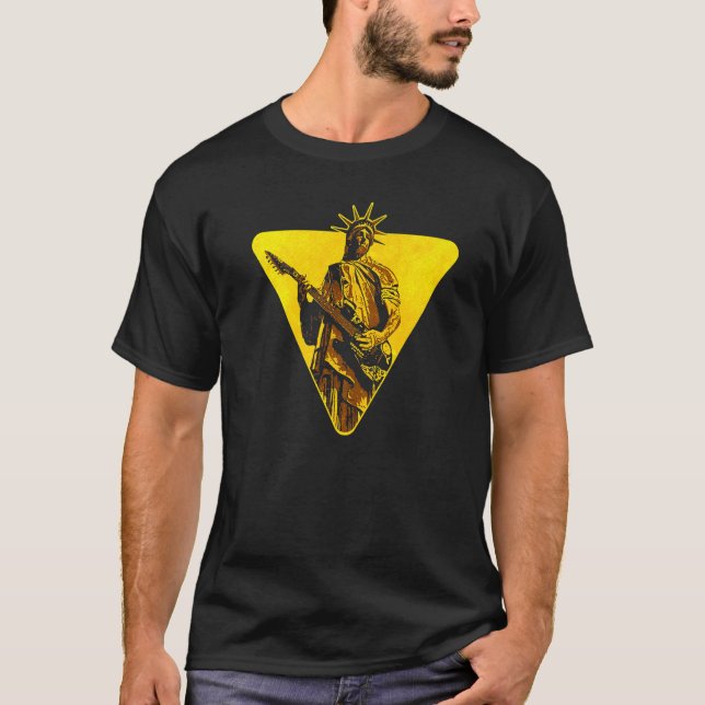 T-shirt Statue of Liberty Playing Electric Guitar Bass Roc (Devant)