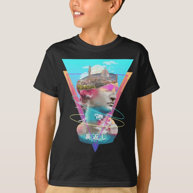 T-shirt Statue Vaporwave David Bust & Florence Italie Terr (Devant)