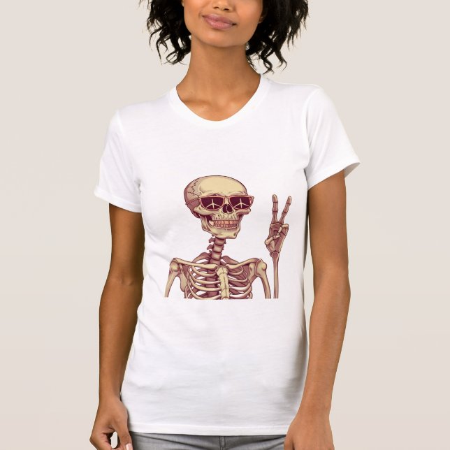 T-shirt Stay Chill – Retro Skeleton Peace Sign Halloween  (Devant)