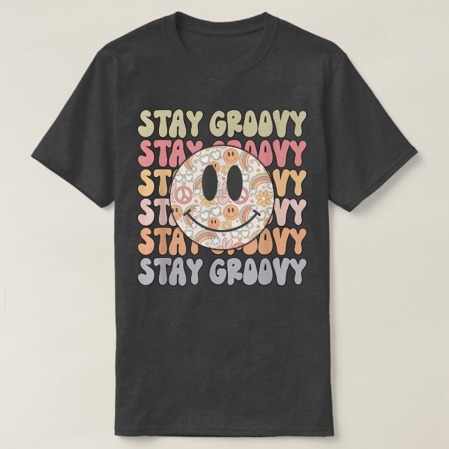 T-shirt Stay GroovyRetro Happy Face Piece Hippie Boho Rain (Design devant)
