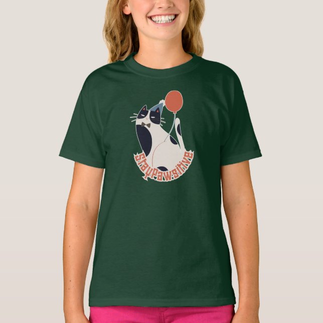 T-shirt Stay Pawsitive Kids Deep Forest Green Tuxedo Cat B (Devant)