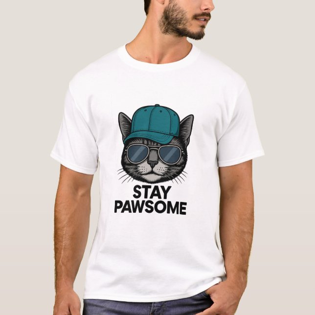 T-shirt Stay Pawsome – Cat Edition (Devant)