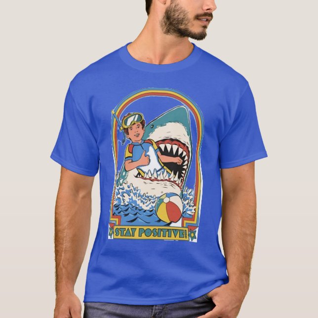 T-shirt Stay Positive – Funny Retro Diver in Shark’s Mouth (Devant)