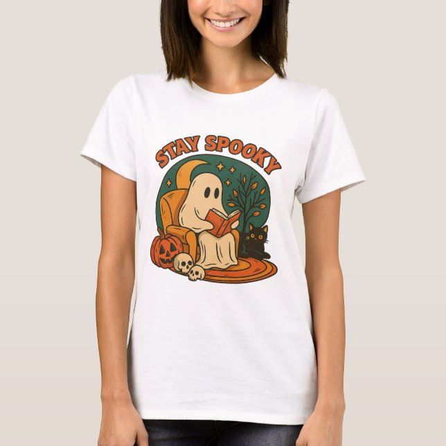 T-shirt Stay spooky ghost png • Library Ghost Print • Retr (Devant)