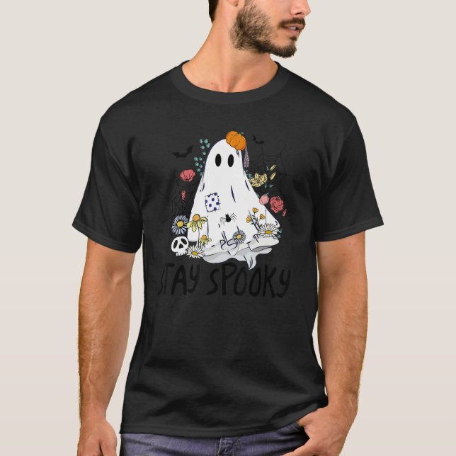 T-shirt Stay Spooky Retro Spooky Floral Ghost Hippie Hallo (Devant)