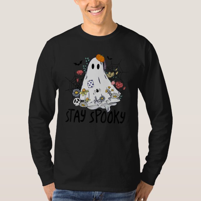 T-shirt Stay Spooky Retro Spooky Floral Ghost Hippie Hallo (Devant)
