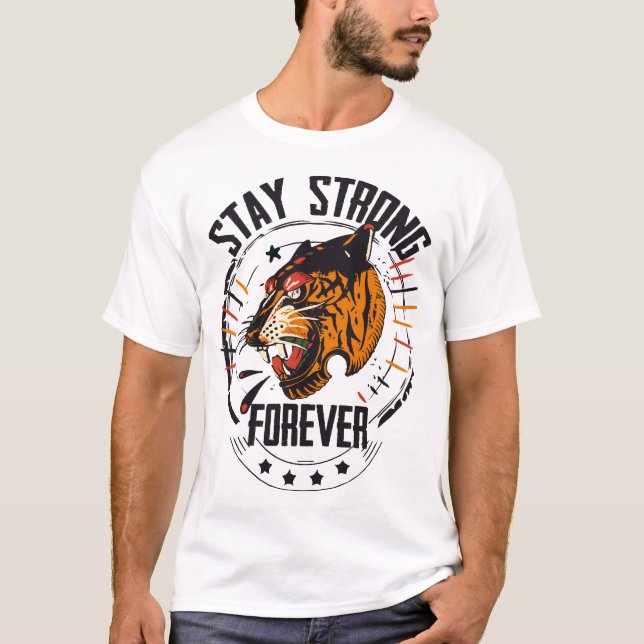 T-shirt stay strong tiger tigre tattoo old school (Devant)