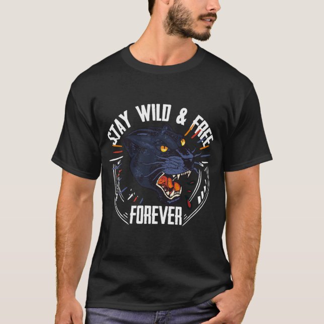 T-shirt stay wild free 112 noire panthere forever tattoo s (Devant)
