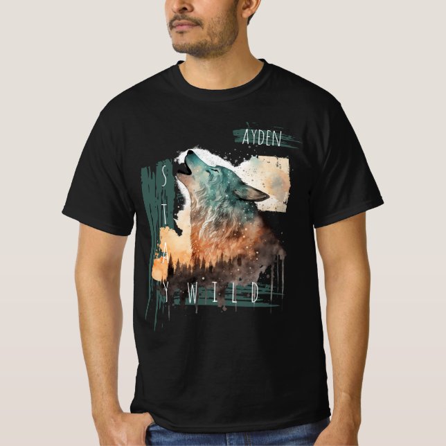 T-shirt "Stay Wild" Howling Wolf Customizable   (Devant)