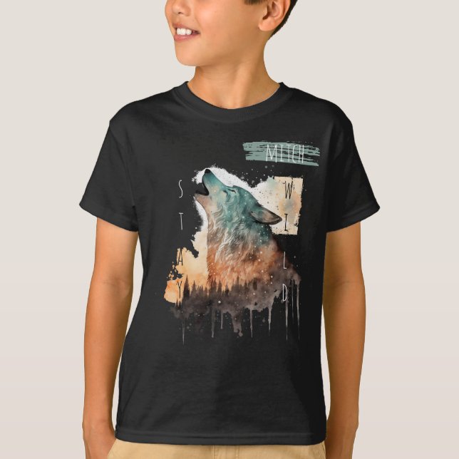 T-shirt "Stay Wild" Howling Wolf Personnalisable Boy's (Devant)