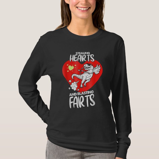T-shirt Stealing Hearts And Blasting Farts Dino Cupid Vale (Devant)