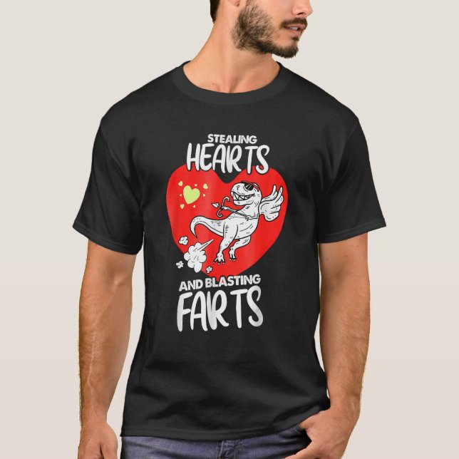 T-shirt Stealing Hearts And Blasting Farts Dino Cupid Vale (Devant)