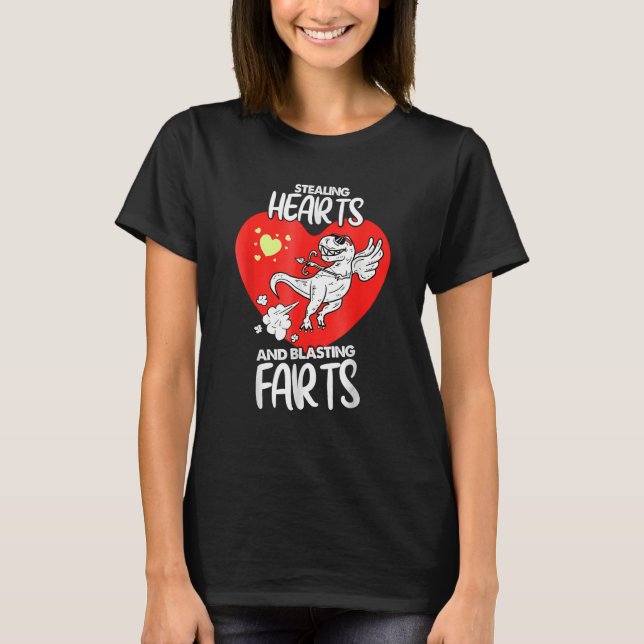 T-shirt Stealing Hearts And Blasting Farts Dino Cupid Vale (Devant)