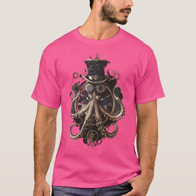 T-shirt Steam Punk Art Octopus Steampunk (Devant)