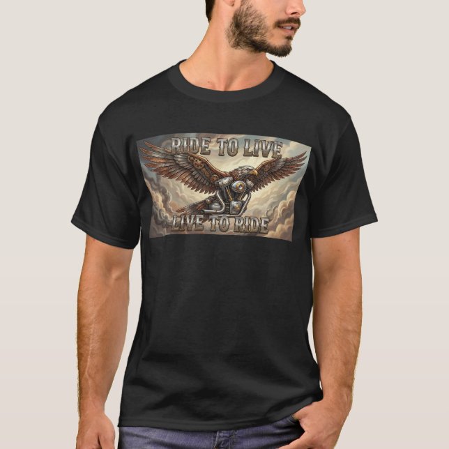 T-shirt Steam Punk Eagle and V Twin Ride to Live Biker Tee (Devant)