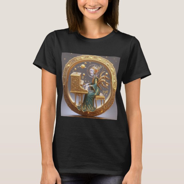 T-shirt Steampunk Beau Alien spatial Jouer Piano (Devant)