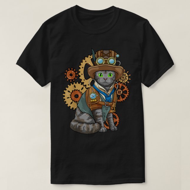 T-shirt Steampunk Chat engrenages mécaniques Imaginaire in (Design devant)