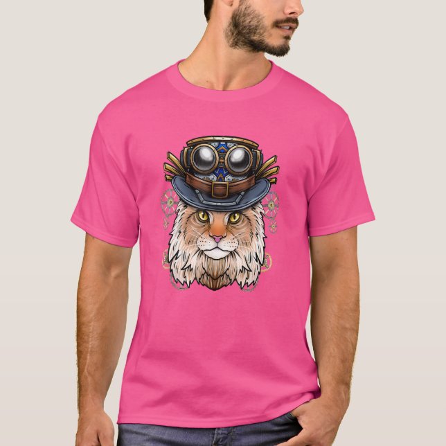 T-shirt Steampunk Chat Steampunk Kitten Chat Jaune Cosplay (Devant)