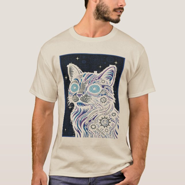 T-shirt Steampunk Circuit Cat - Cyberpunk Feline Art Tee (Devant)