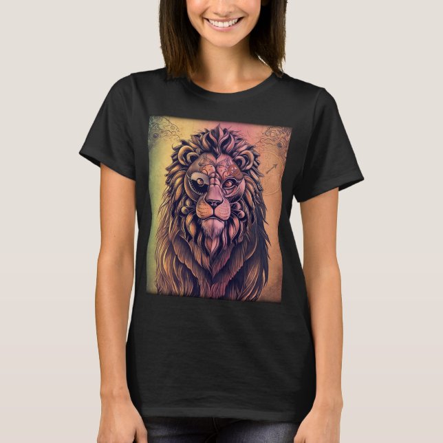 T-shirt Steampunk Couleur Gradient Lion Rustique (Devant)