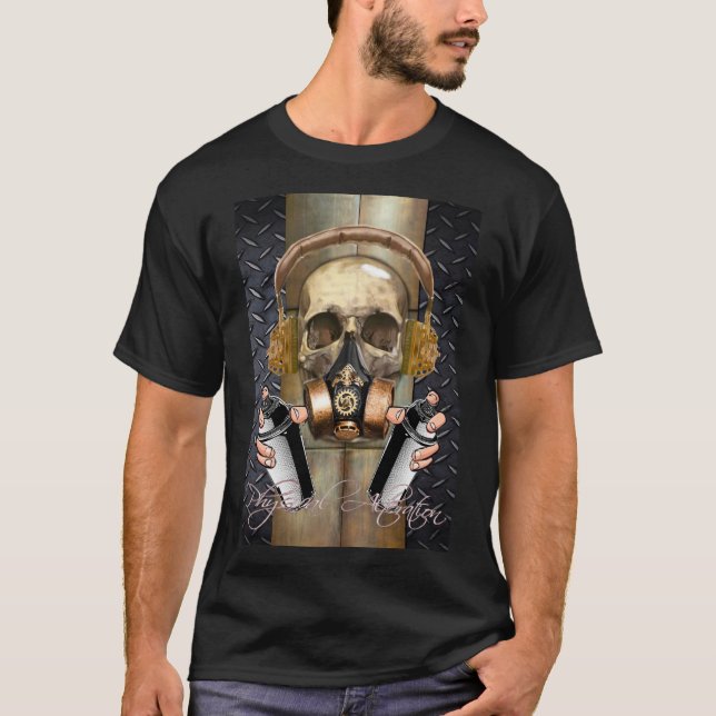 T-shirt Steampunk, crâne de graffiti (Devant)