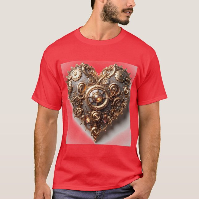 T-shirt Steampunk Élégant Clockwork Gear Coeur (Devant)