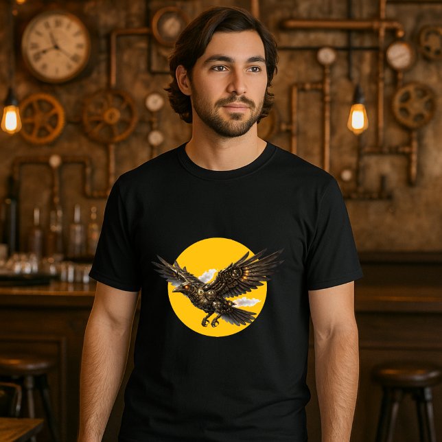 T-shirt Steampunk Mechanical Flying Crow over Full Moon (Créateur téléchargé)