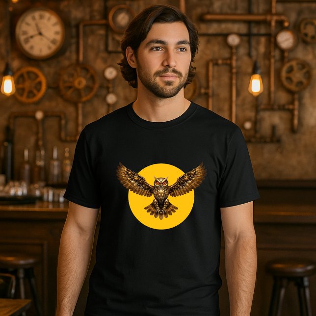 T-shirt Steampunk Mechanical Flying Owl over Full Moon (Créateur téléchargé)