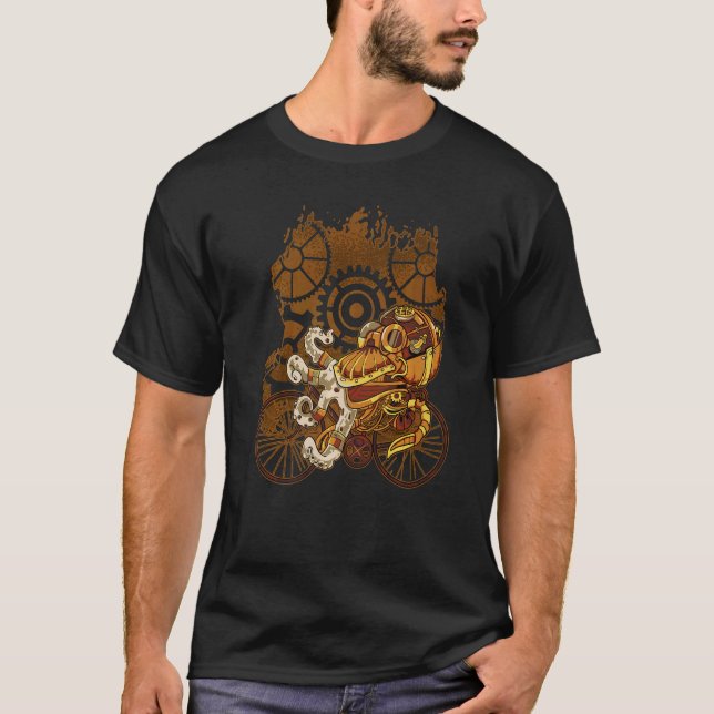 T-shirt Steampunk Octopus équitation Vélo Océan Vélo Krake (Devant)