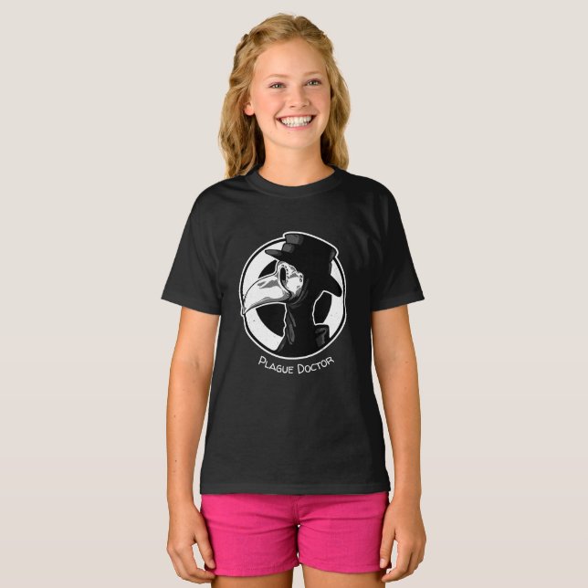 T-shirt Steampunk Plague Doctor Bird Mask B/W (Devant entier)