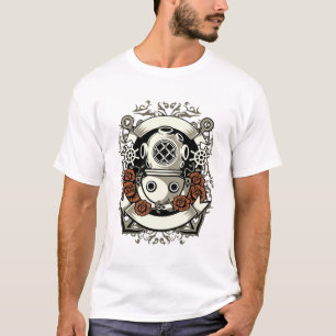 T-shirt Steampunk Victorian Deep Sea Diver Roses rouges