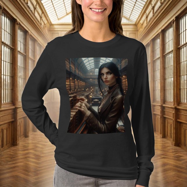 T-shirt Steampunk Vintage Victorian Lady Librairie (Créateur téléchargé)