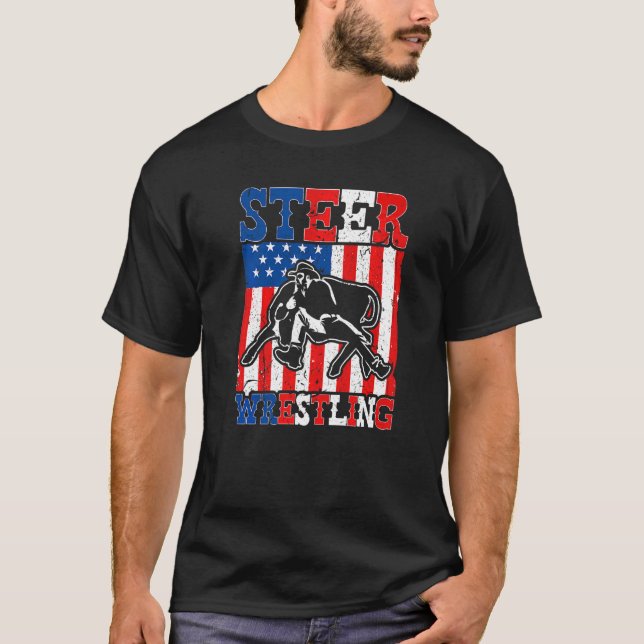 T-shirt Steer Lutte contre le drapeau patriotique américai (Devant)