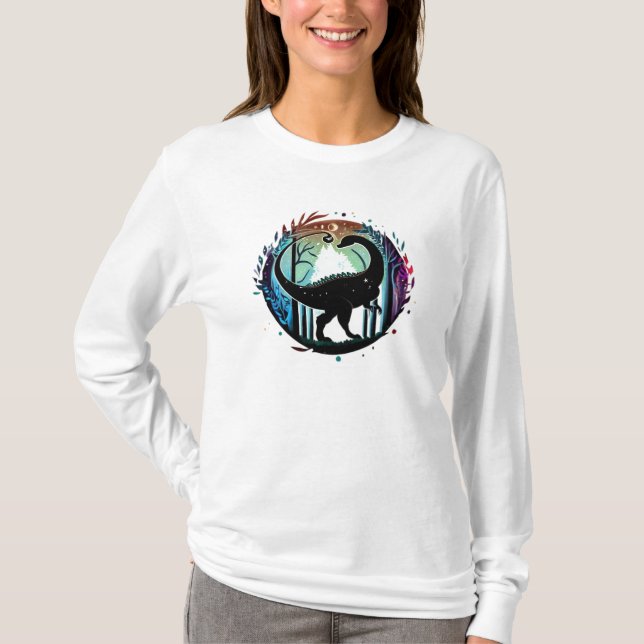 T-shirt Stegosaurus Dinosaur Forêt Silhouette Design (Devant)