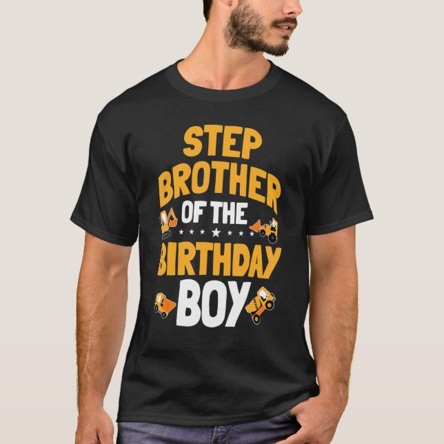T-shirt Stepbrother De L'Anniversaire Boy Construction Tra (Devant)