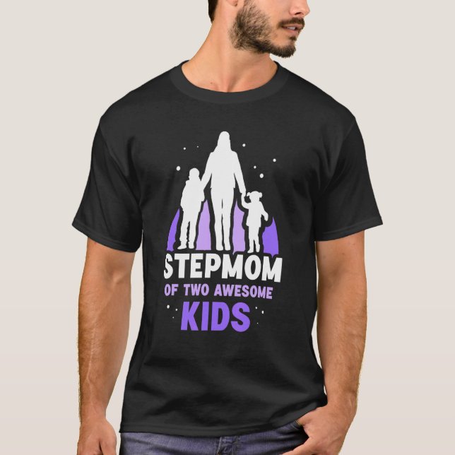 T-shirt Stepmaman De Deux Enfants Awesome Garçon Stepmère  (Devant)