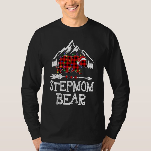 T-shirt Stepmom Bear Buffalo Plaid Matching Family Christm (Devant)