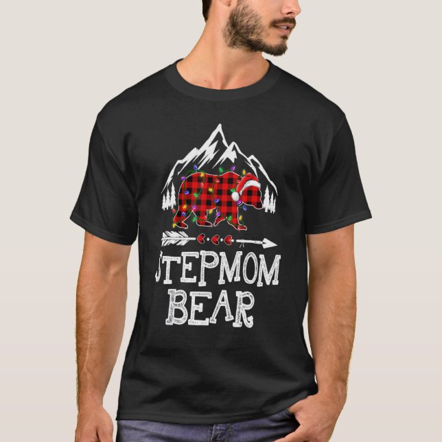 T-shirt Stepmom Bear Buffalo Plaid Matching Family Christm (Devant)