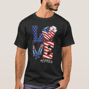 T-shirt Stéthoscope Amour Lpn Vie Infirmière Usa 4 Juillet