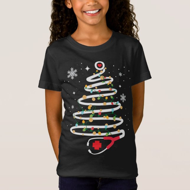 T-Shirt Stethoscope Arbre de Noël Cute Soins de santé RN H (Devant)