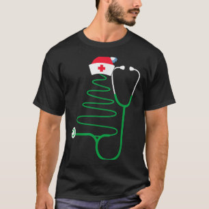 T-shirt Stethoscope Arbre de Noël Infirmière Scrub de Noël