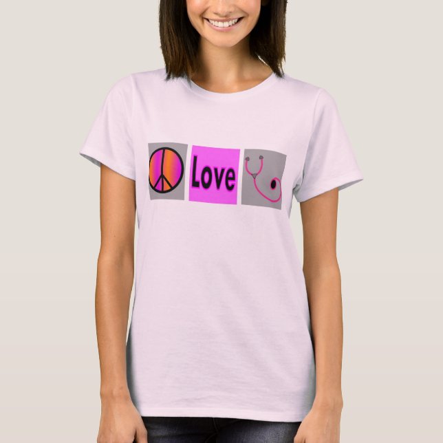 T-shirt stéthoscope d'amour de paix (Devant)